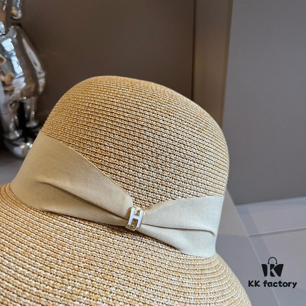 Hermes New Arrival Straw Hat, Made with Taiwanese Fine Straw, Simple and Elegant Aristocratic Style, Head Circumference 57cm