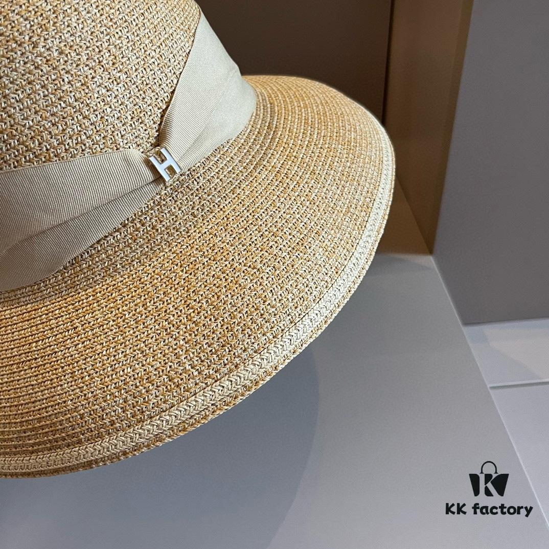 Hermes New Arrival Straw Hat, Made with Taiwanese Fine Straw, Simple and Elegant Aristocratic Style, Head Circumference 57cm