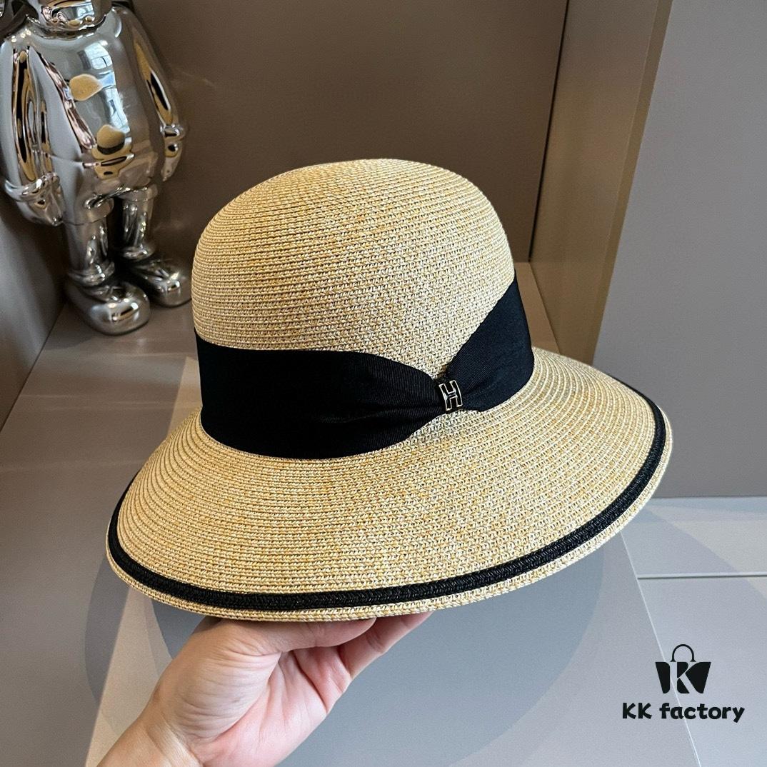 Hermes New Arrival Straw Hat, Made from Taiwanese Fine Straw, Simple and Elegant Aristocratic Style, Head Circumference 57cm