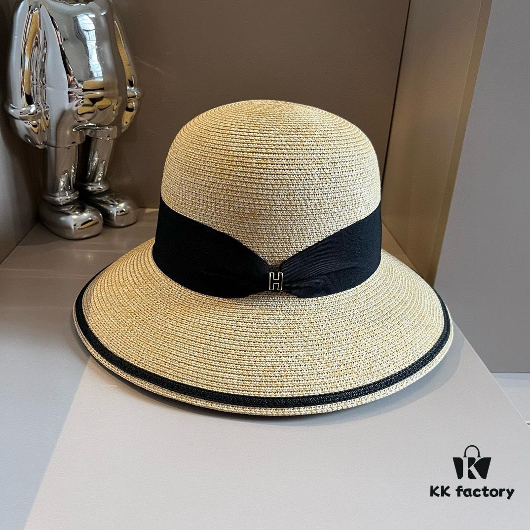 Hermes New Arrival Straw Hat, Made from Taiwanese Fine Straw, Simple and Elegant Aristocratic Style, Head Circumference 57cm