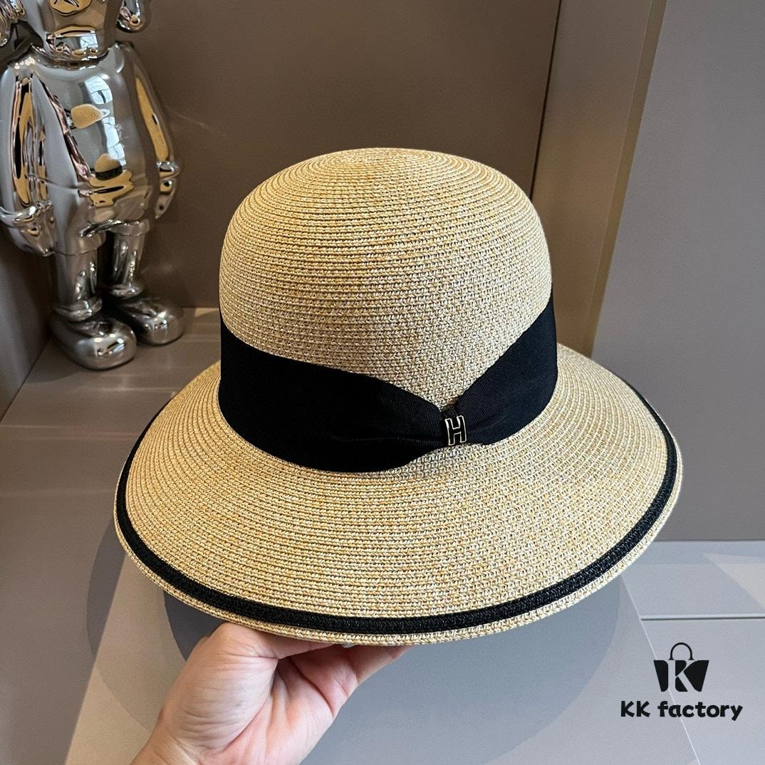 Hermes New Arrival Straw Hat, Made from Taiwanese Fine Straw, Simple and Elegant Aristocratic Style, Head Circumference 57cm