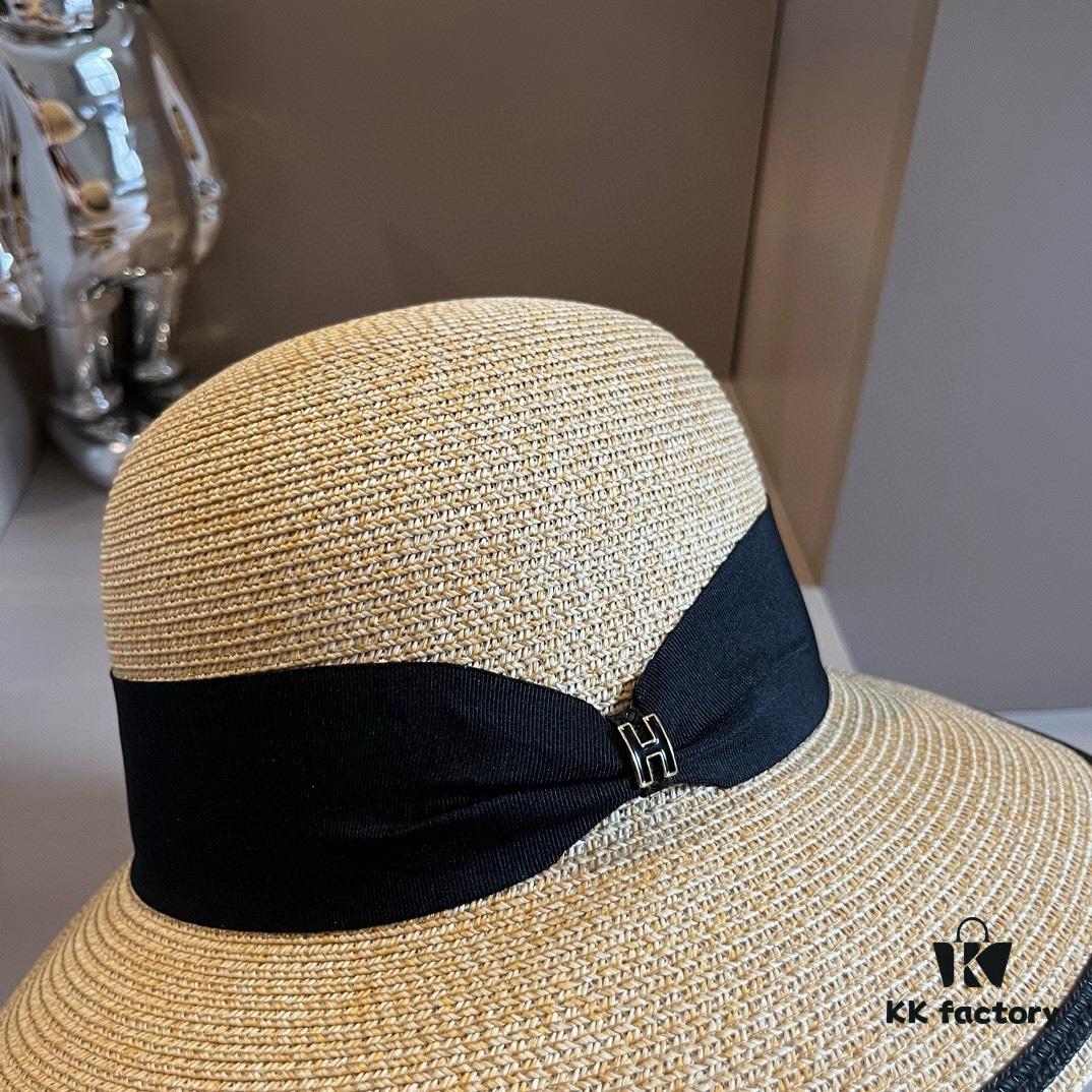 Hermes New Arrival Straw Hat, Made from Taiwanese Fine Straw, Simple and Elegant Aristocratic Style, Head Circumference 57cm