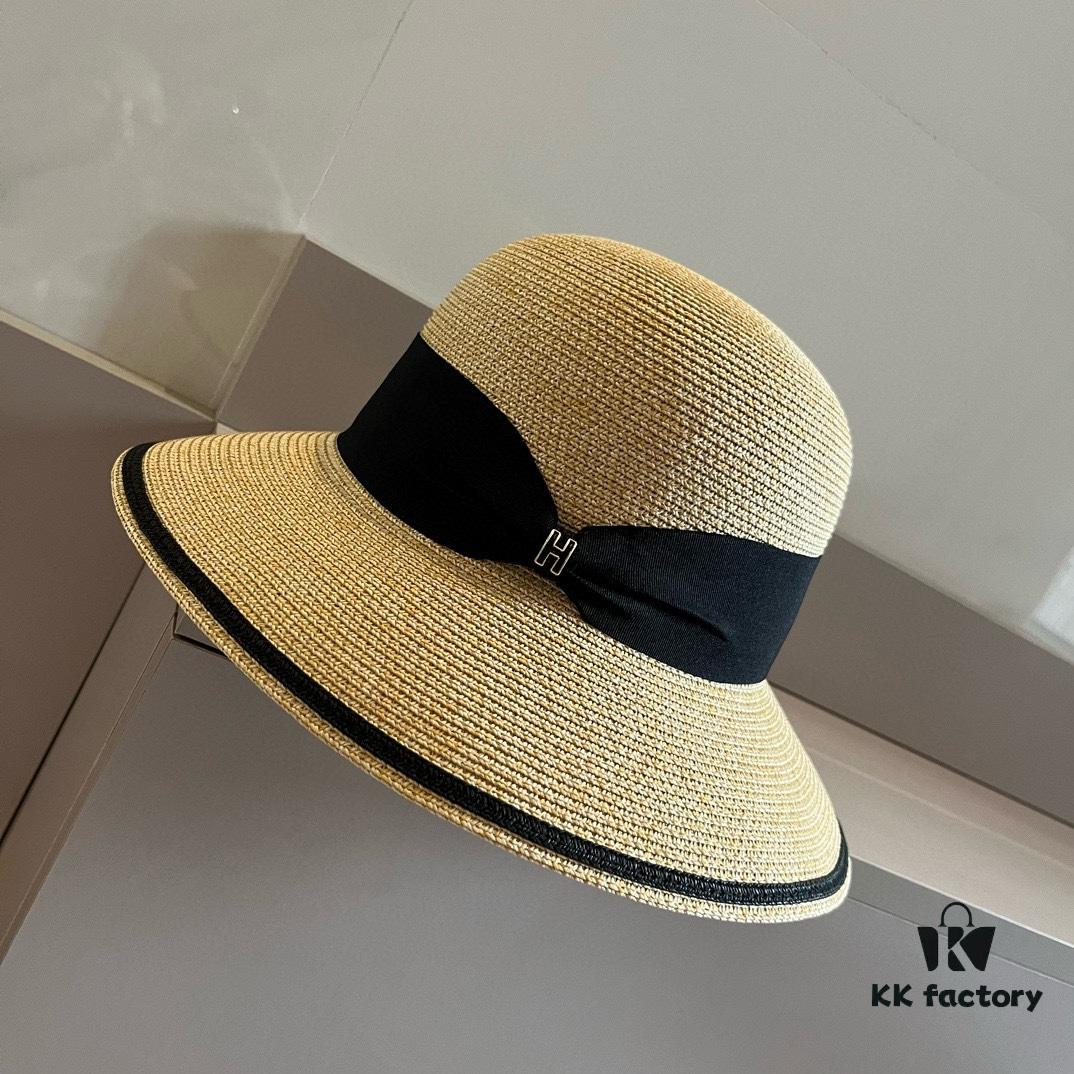 Hermes New Arrival Straw Hat, Made from Taiwanese Fine Straw, Simple and Elegant Aristocratic Style, Head Circumference 57cm