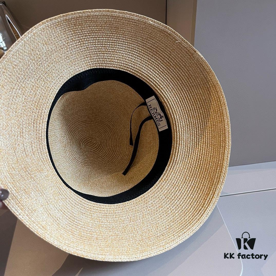 Hermes New Arrival Straw Hat, Made from Taiwanese Fine Straw, Simple and Elegant Aristocratic Style, Head Circumference 57cm