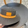 Hermès New Belt Style Straw Hat, Flat Top Fedora, Head Circumference 57cm