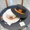 Hermès New Belt Style Straw Hat, Flat Top Fedora, Head Circumference 57cm