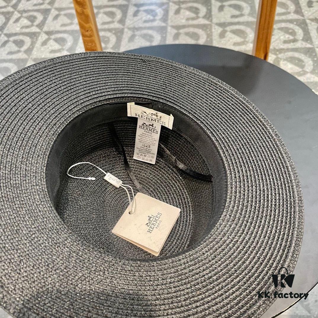 Hermès New Belt Style Straw Hat, Flat Top Fedora, Head Circumference 57cm