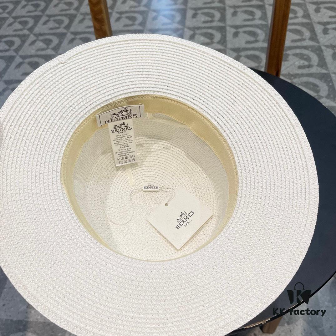 Hermès New Belt-Style Straw Hat, Flat-Crown Fedora, Head Circumference 57cm