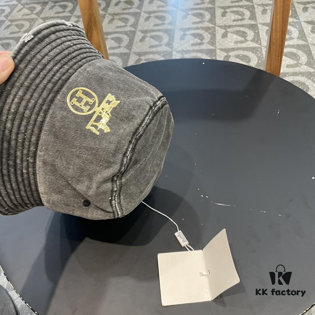 Hermes 2024 Fall/Winter 6cm Small Brim, Americana Vintage Washed Distressed Denim Fisherman Hat