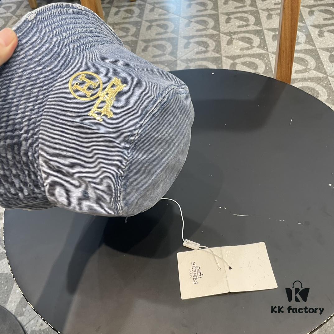 Hermes 2024 Fall/Winter 6cm Small Brim, American Vintage Washed Distressed Denim Fisherman Hat