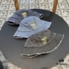 Hermès 2024 Fall/Winter 6cm Small Brim American Vintage Washed Distressed Denim Fisherman Hat