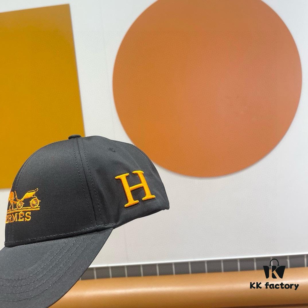 New Arrival HERMÈS (Hermes) Latest Original Order Baseball Cap, Color-Blocked H, Authentic Mold Customized, Original Breathable Canvas Fabric with Factory Stainless Steel Adjustable Buckle, Exquisite Craftsmanship, Stylish and Handsome, Premium Quality