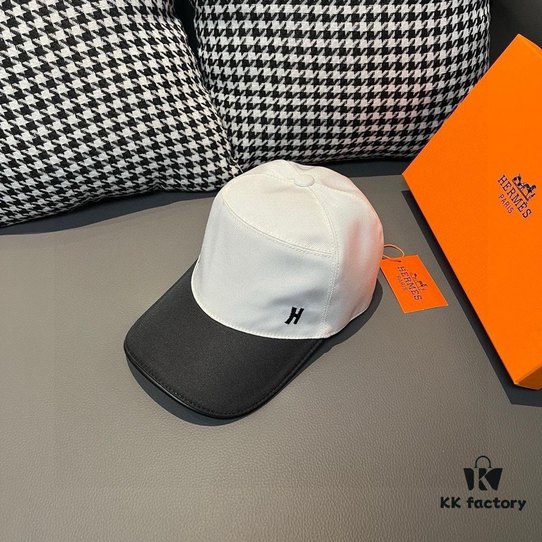 Hermès Latest Original Design Baseball Cap, Color-Blocked H, Premium Canvas and Top Grain Leather, Authentic Molded Craftsmanship