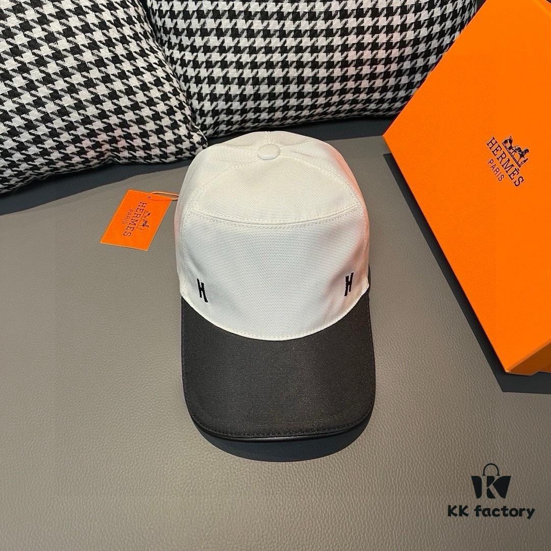 Hermès Latest Original Design Baseball Cap, Color-Blocked H, Premium Canvas and Top Grain Leather, Authentic Molded Craftsmanship