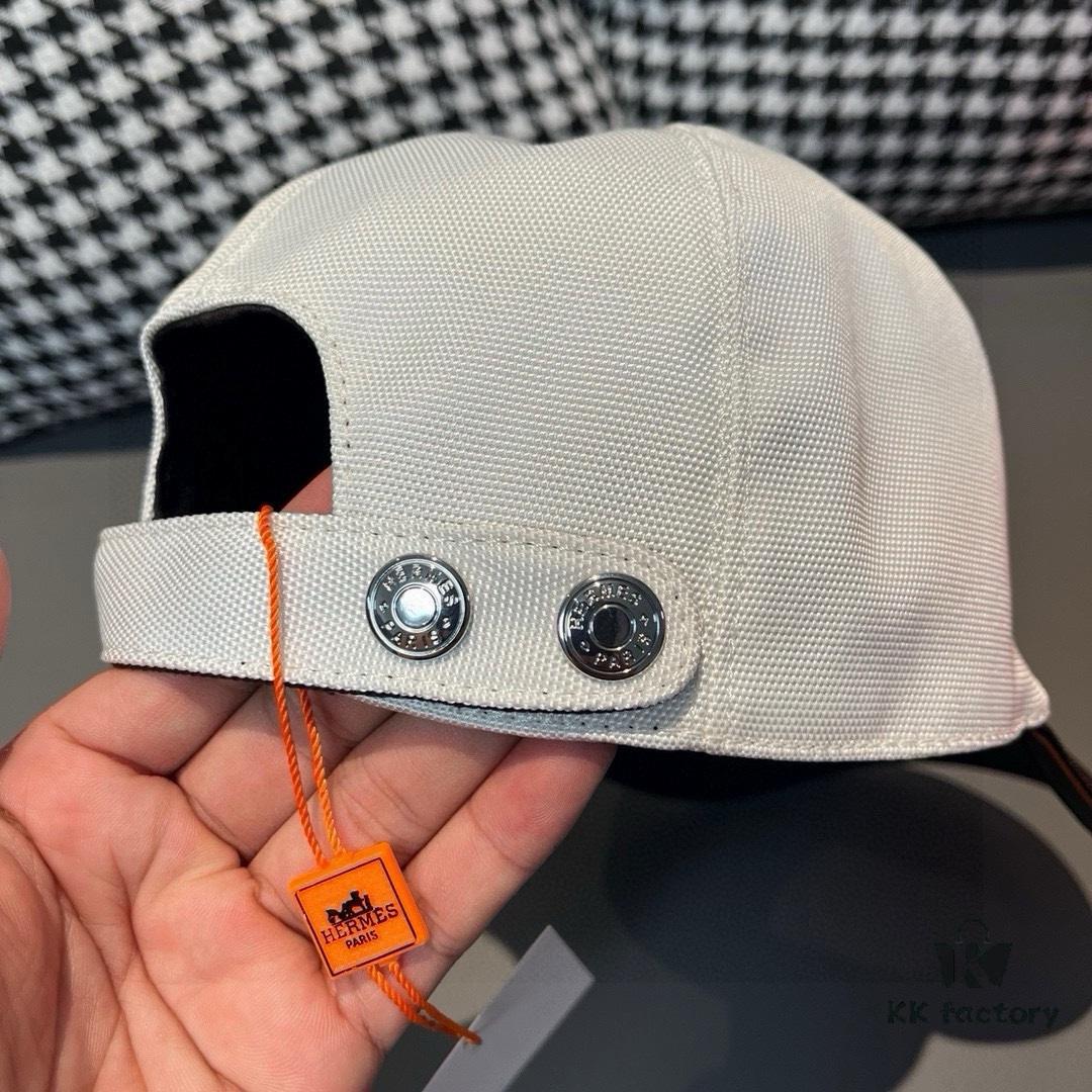 Hermès Latest Original Design Baseball Cap, Color-Blocked H, Premium Canvas and Top Grain Leather, Authentic Molded Craftsmanship