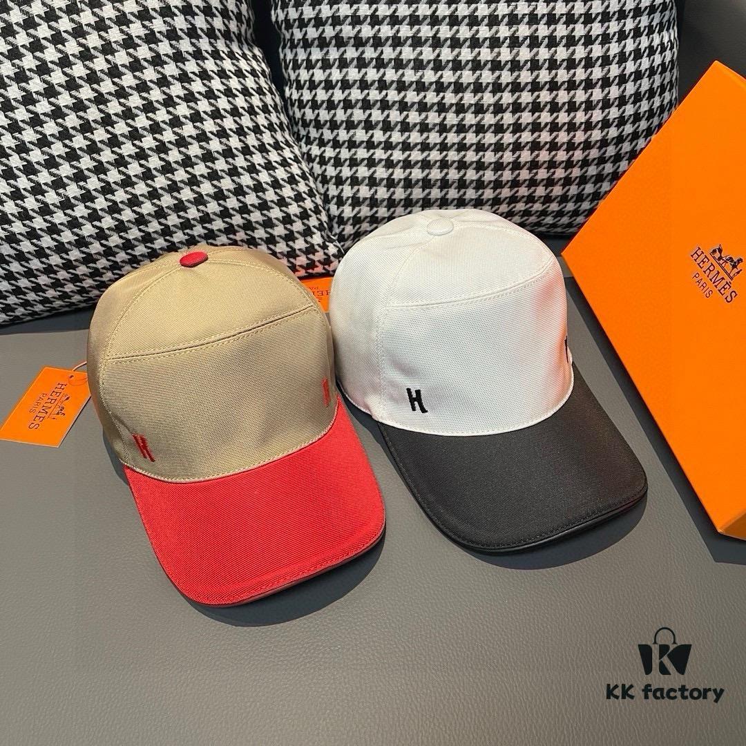 Hermès Latest Original Design Baseball Cap, Color-Blocked H, Premium Canvas and Top Grain Leather, Authentic Molded Craftsmanship