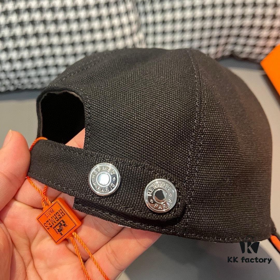 Box with Cloth Bag, HERMÈS Original Order Baseball Cap, Classic H Design, Authentic Mold Custom Made, Premium Canvas Fabric with Top Layer Leather, Original Factory Stainless Steel Adjustable Buckle, Exquisite Craftsmanship, Fashionable and High Quality