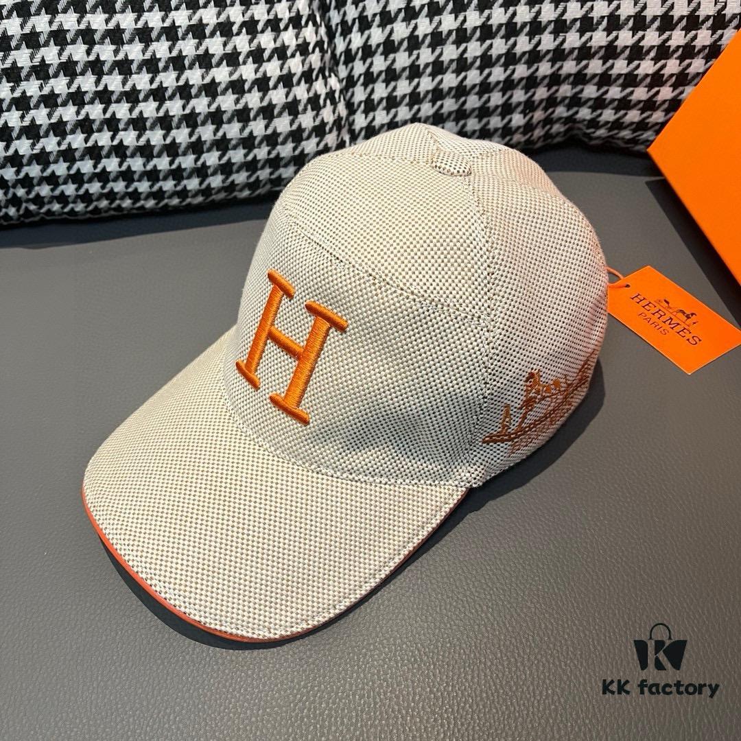 Box with Cloth Bag, HERMÈS Original Design Baseball Cap, Classic H Logo, Authentic Mold Custom Made, Premium Canvas Fabric with Top Layer Leather, Original Factory Stainless Steel Adjustable Buckle, Exquisite Craftsmanship, Stylish and High Quality