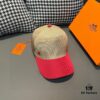 HERMÈS (Hermes) Latest Original Single Baseball Cap, Color-Block H Design, Authentic Mold Custom-Made, High-Quality Breathable Canvas Fabric with Genuine Top-Layer Leather, Original Factory Stainless Steel Adjustable Buckle