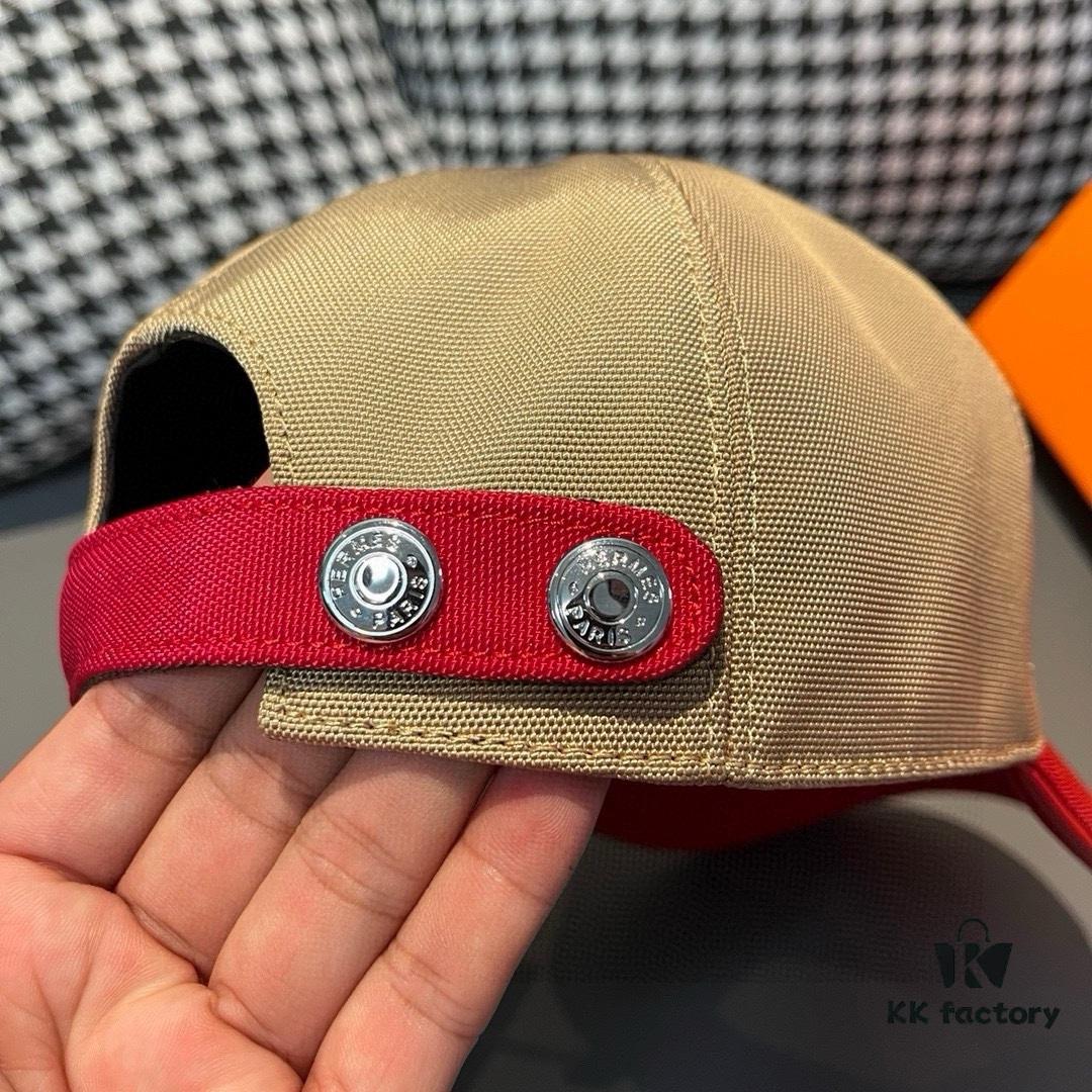 HERMÈS (Hermes) Latest Original Single Baseball Cap, Color-Block H Design, Authentic Mold Custom-Made, High-Quality Breathable Canvas Fabric with Genuine Top-Layer Leather, Original Factory Stainless Steel Adjustable Buckle