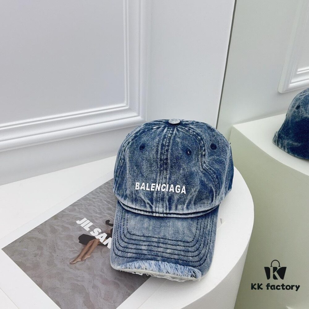 Balenciaga New Denim Baseball Cap with Distressed Hole Design