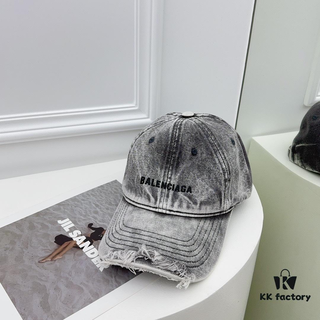 Balenciaga New Denim Baseball Cap with Distressed Hole Design