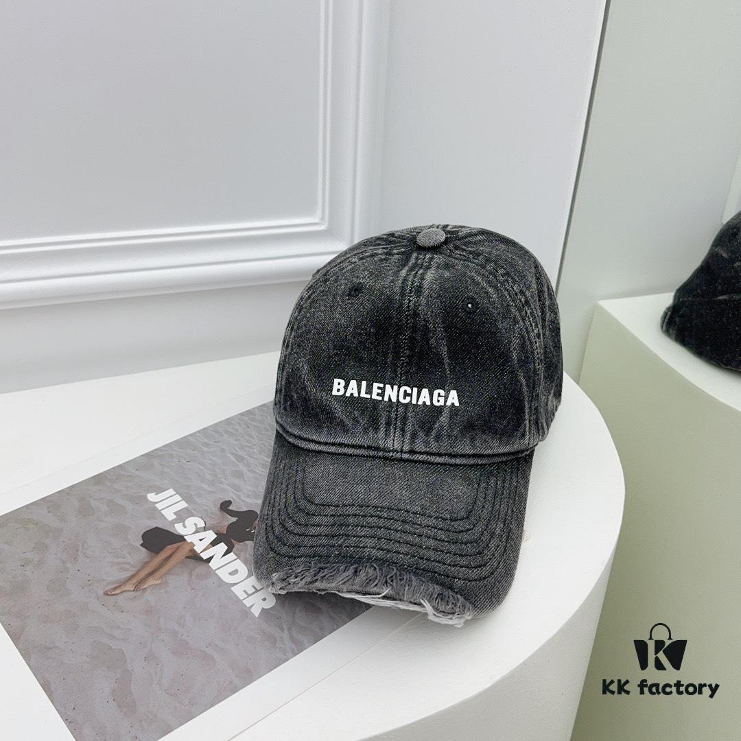 Balenciaga New Denim Baseball Cap with Distressed Hole Design