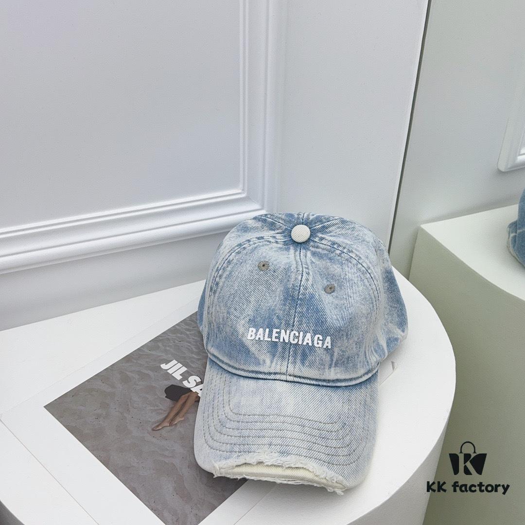 Balenciaga New Denim Baseball Cap with Distressed Hole Design