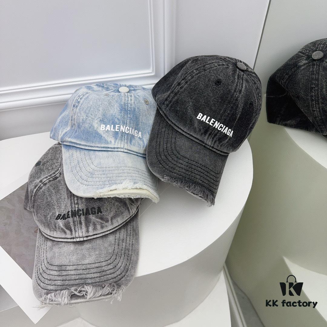 Balenciaga New Denim Baseball Cap with Distressed Hole Design