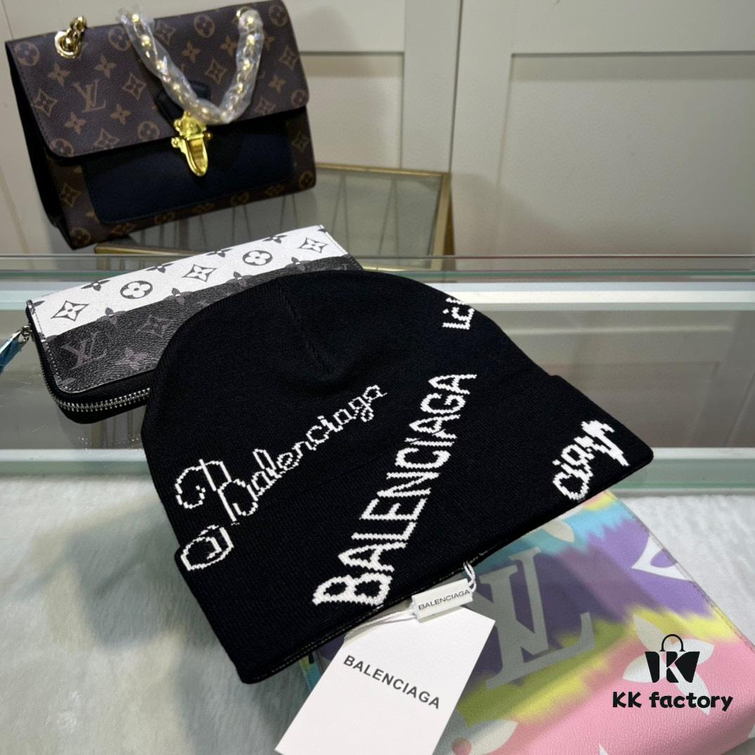 Balenciaga Letter Logo Knit Hat, Unisex Winter Beanie with Dust Bag