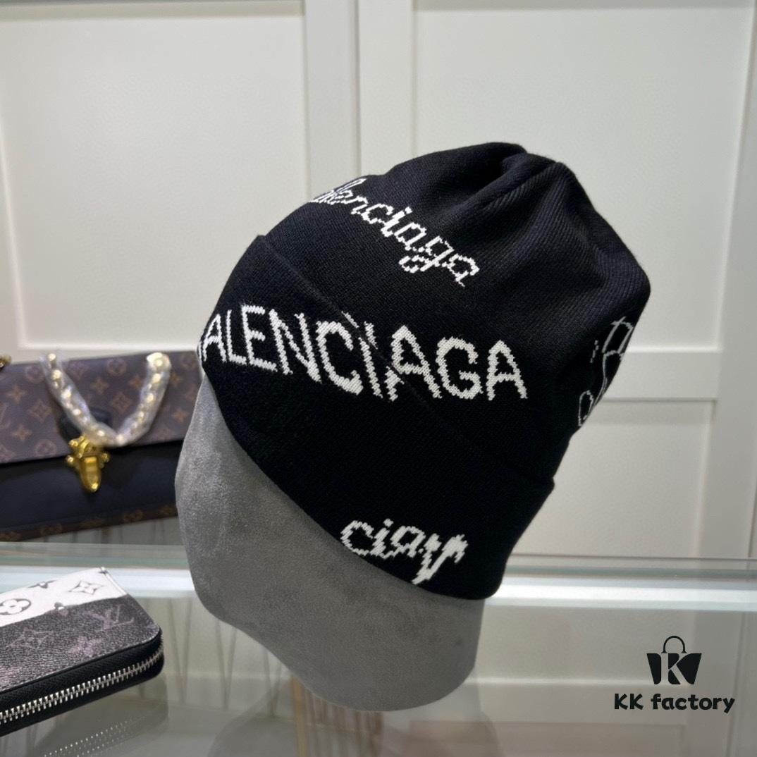 Balenciaga Letter Logo Knit Hat, Unisex Winter Beanie with Dust Bag