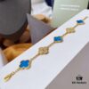 Van Cleef & Arpels 2019 New Arrival, 50th Anniversary Limited Edition Five-Flower Mother-of-Pearl Bracelet in Blue Ceramic and Gold