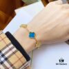 Van Cleef & Arpels 2019 New Arrival, 50th Anniversary Limited Edition Five-Flower Mother-of-Pearl Bracelet in Blue Ceramic and Gold