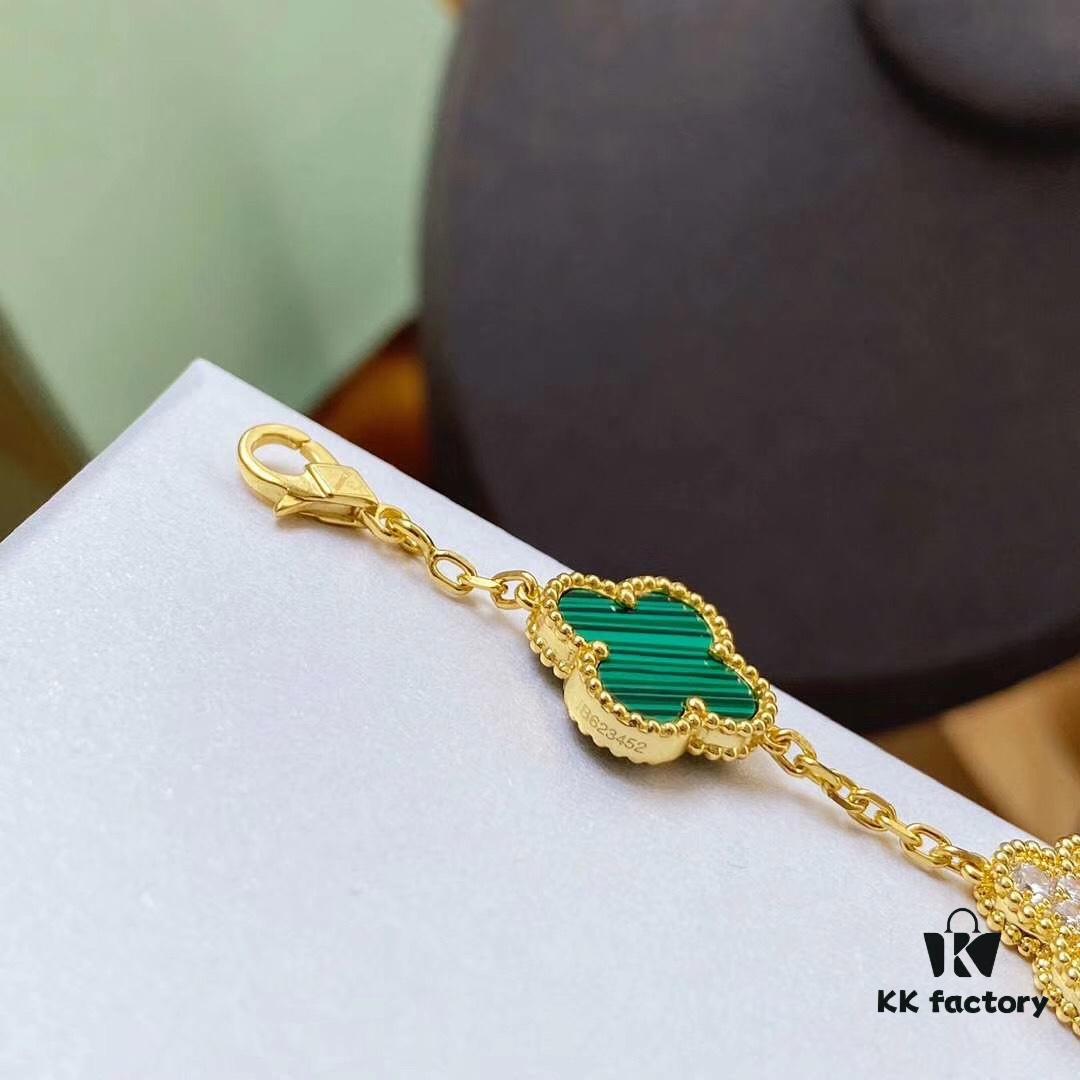 Van Cleef & Arpels 2019 New Arrival, 50th Anniversary Limited Edition Five-Flower Mother-of-Pearl Bracelet in Malachite and Gold