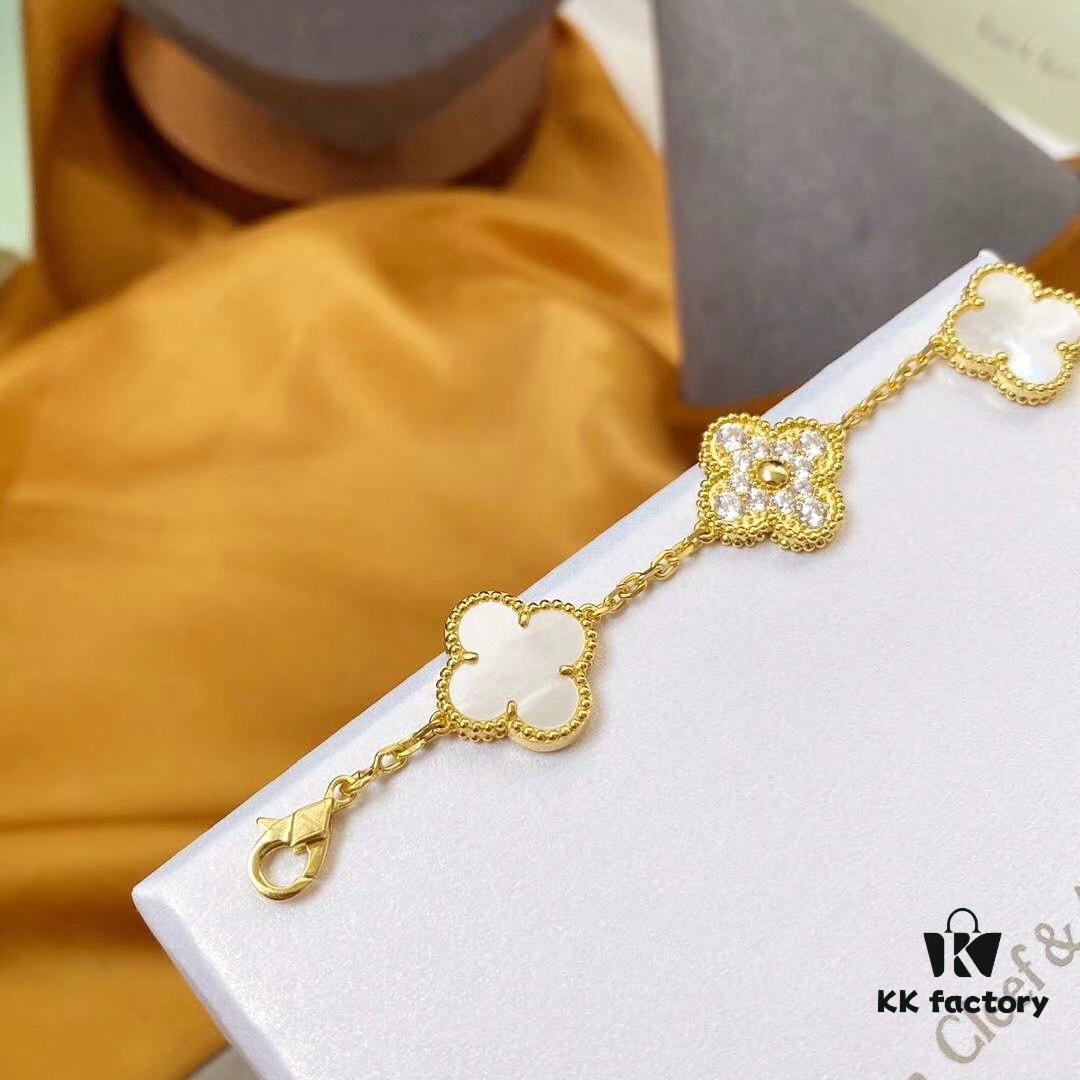 Van Cleef & Arpels 2019 New Release, 50th Anniversary Limited Edition Five-Flower Mother-of-Pearl Bracelet in Yellow Gold