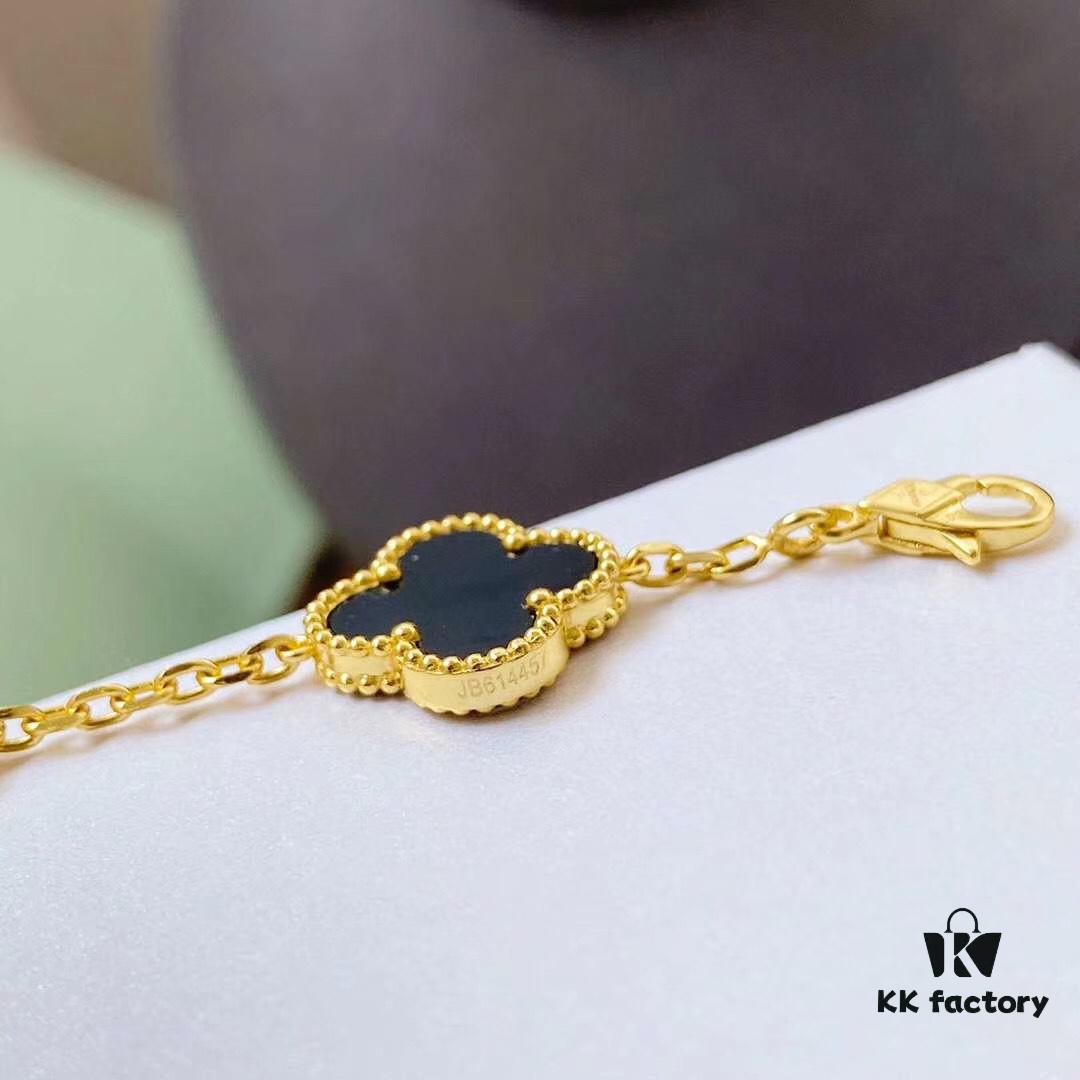 Van Cleef & Arpels 2019 New Arrival, 50th Anniversary Limited Edition Five-Flower Mother-of-Pearl Bracelet in Black Onyx and Gold