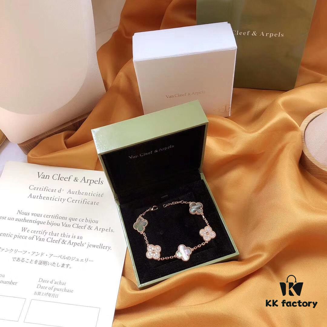 Van Cleef & Arpels 50th Anniversary Limited Edition Five-Flower Gray Mother-of-Pearl Bracelet in Rose Gold