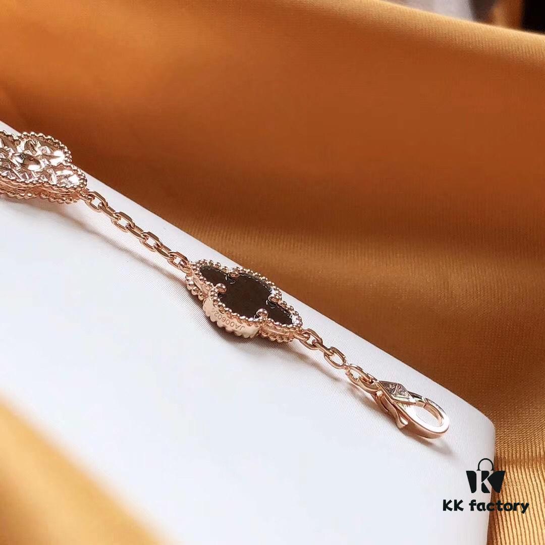 Van Cleef & Arpels 50th Anniversary Limited Edition Five-Flower Gray Mother-of-Pearl Bracelet in Rose Gold