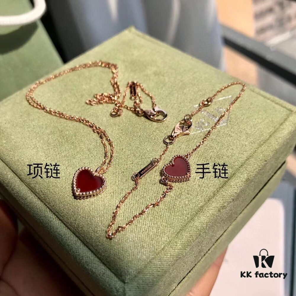 Van Cleef & Arpels Sweet Alhambra Heart Pendant, Rose Gold with Red Jasper