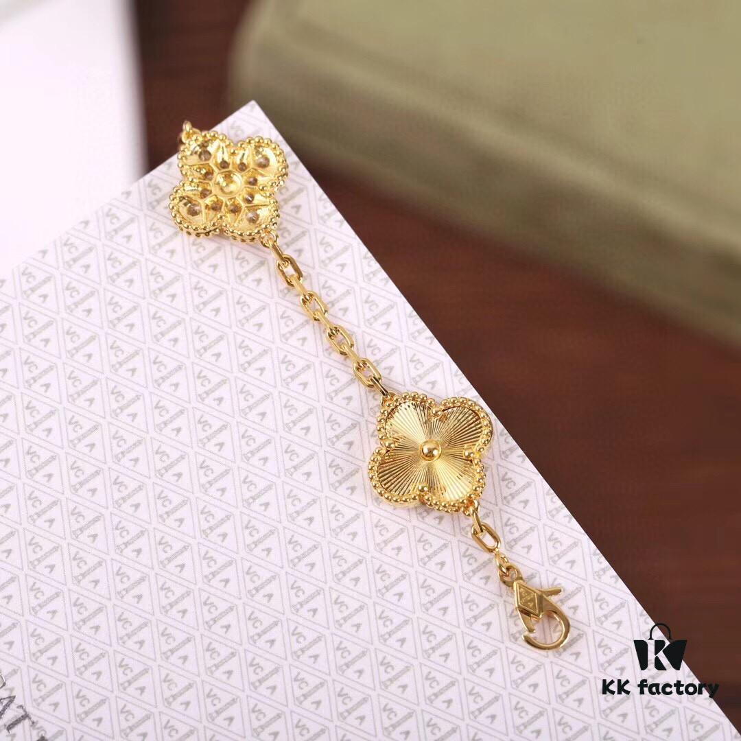 VCA Gold Stripe Four-Leaf Clover Bracelet