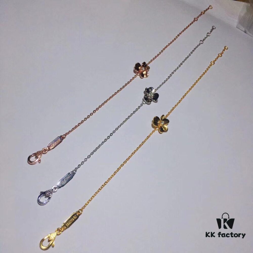 Van Cleef & Arpels Vintage Alhambra Small Smooth Three-Flower Bracelet, German Imported 925 Silver with Au 750 18K Plating, Adjustable Length, Triple Color Set