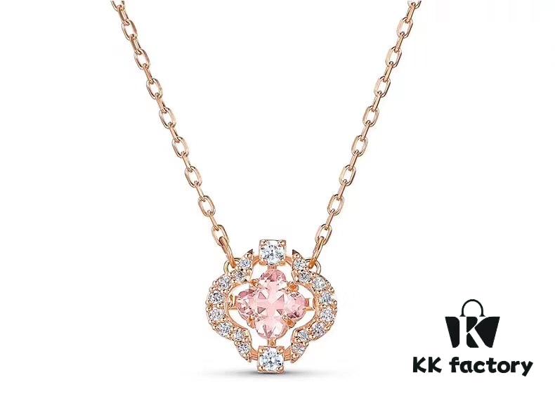 Swarovski Rose Gold Four-Leaf Clover Dancing Heart Necklace