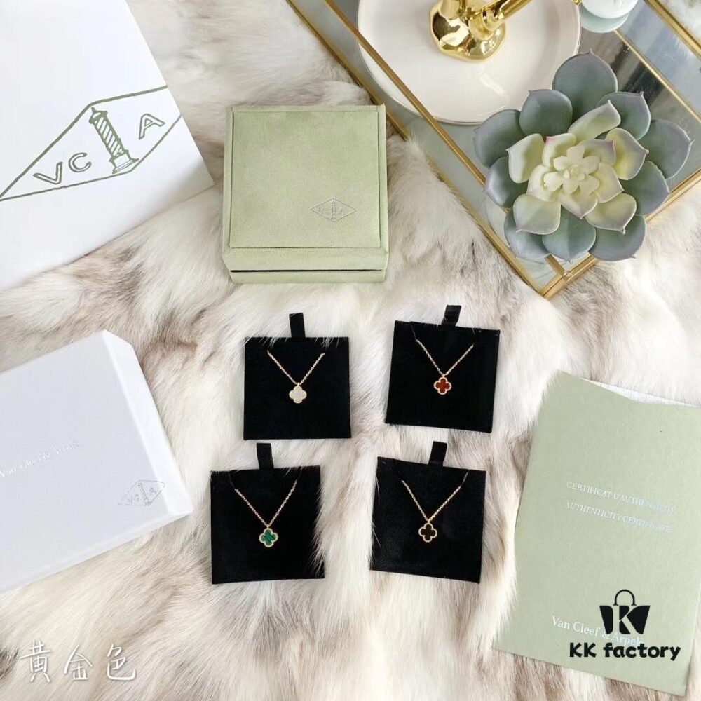 Mini Small Clover Necklace Made of Fine Silver, Crafted Like 18K Gold Authentic Pieces with VCA Au750 Engraving