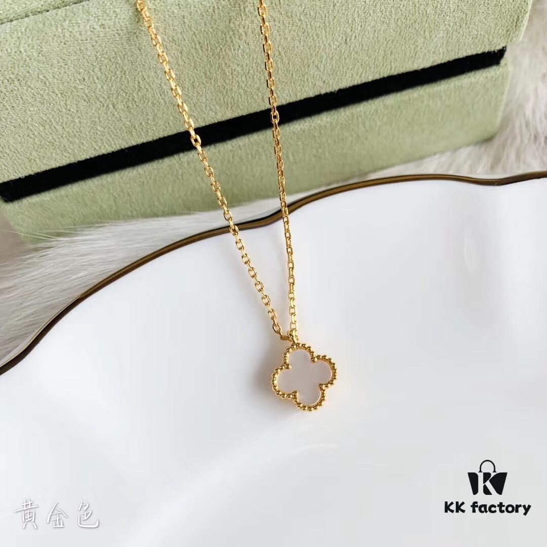 Mini Small Clover Necklace Made of Fine Silver, Crafted Like 18K Gold Authentic Pieces with VCA Au750 Engraving