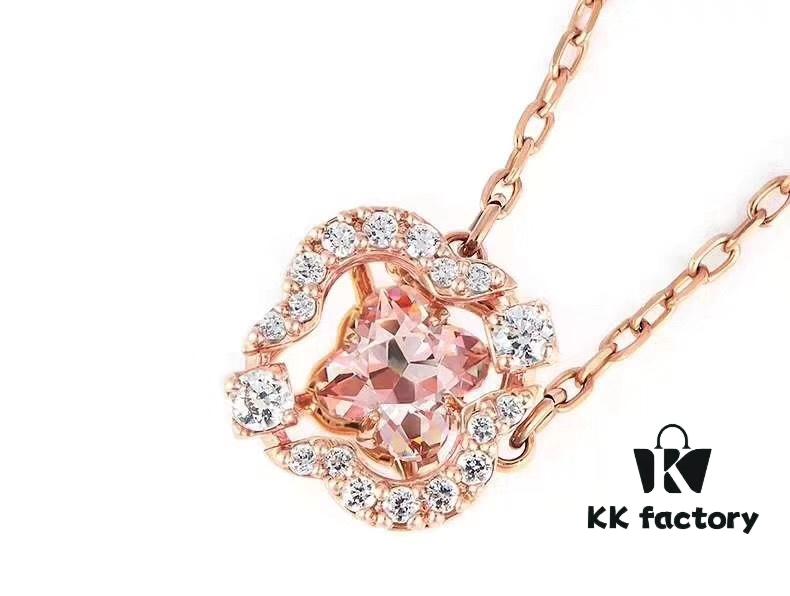Swarovski Rose Gold Four-Leaf Clover Dancing Heart Necklace