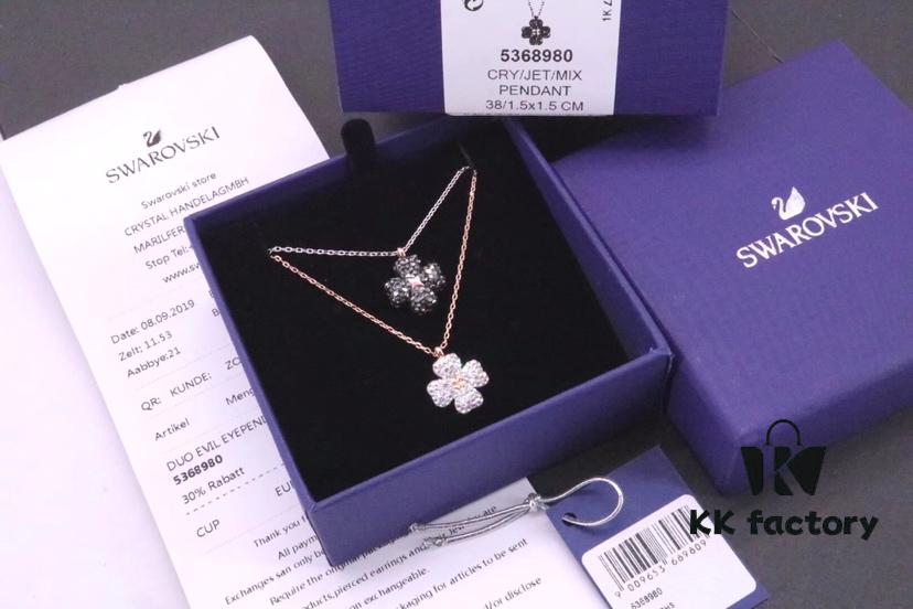 Swarovski Full Diamond Black and White Double-Sided Clover Necklace