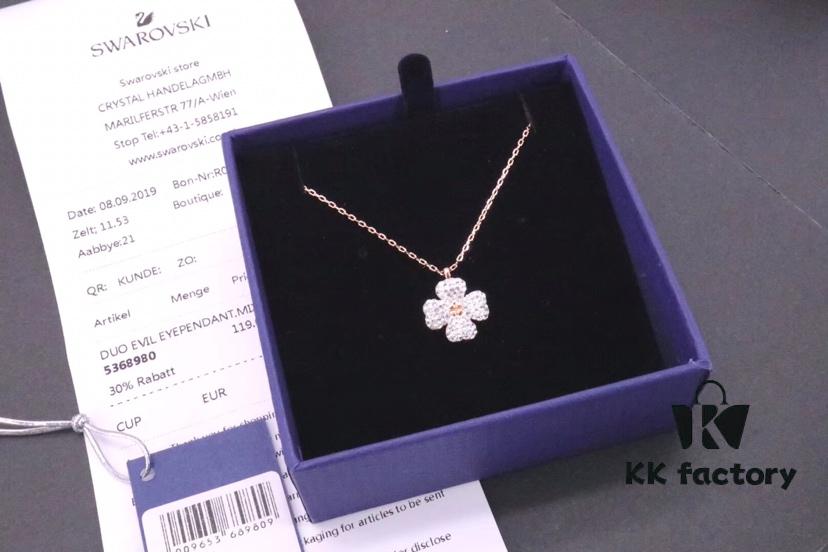 Swarovski Full Diamond Black and White Double-Sided Clover Necklace