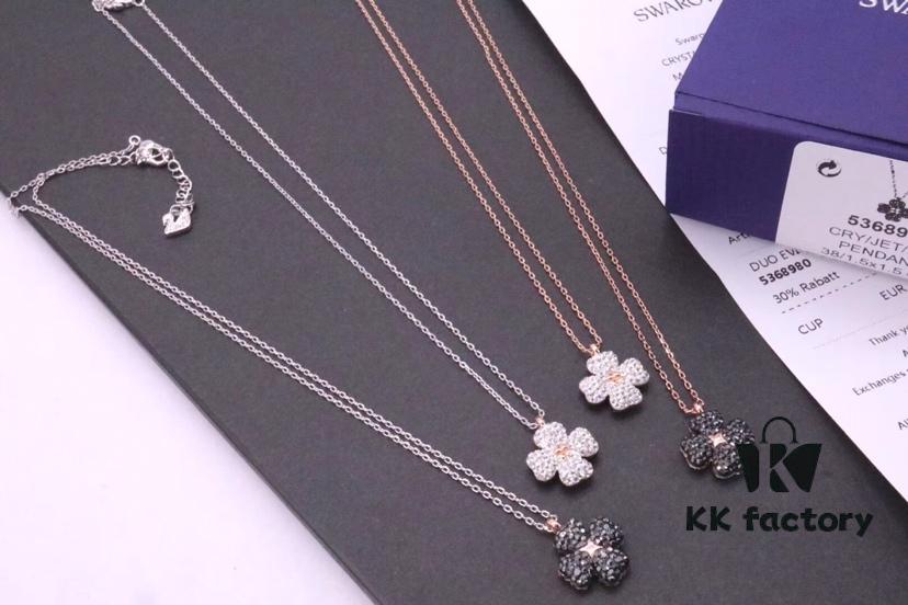 Swarovski Full Diamond Black and White Double-Sided Clover Necklace