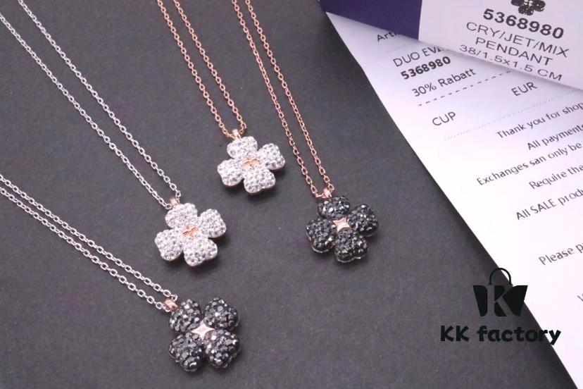 Swarovski Full Diamond Black and White Double-Sided Clover Necklace