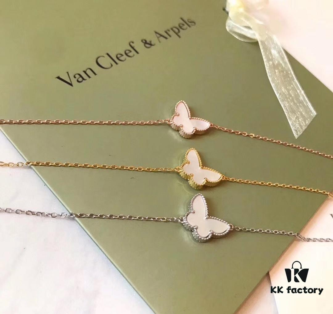 Vca Van Cleef & Arpels Butterfly Series Natural White Shell Bracelet, High-End 925 Sterling Silver with 18K Gold Plating, Elegant and Timeless Design